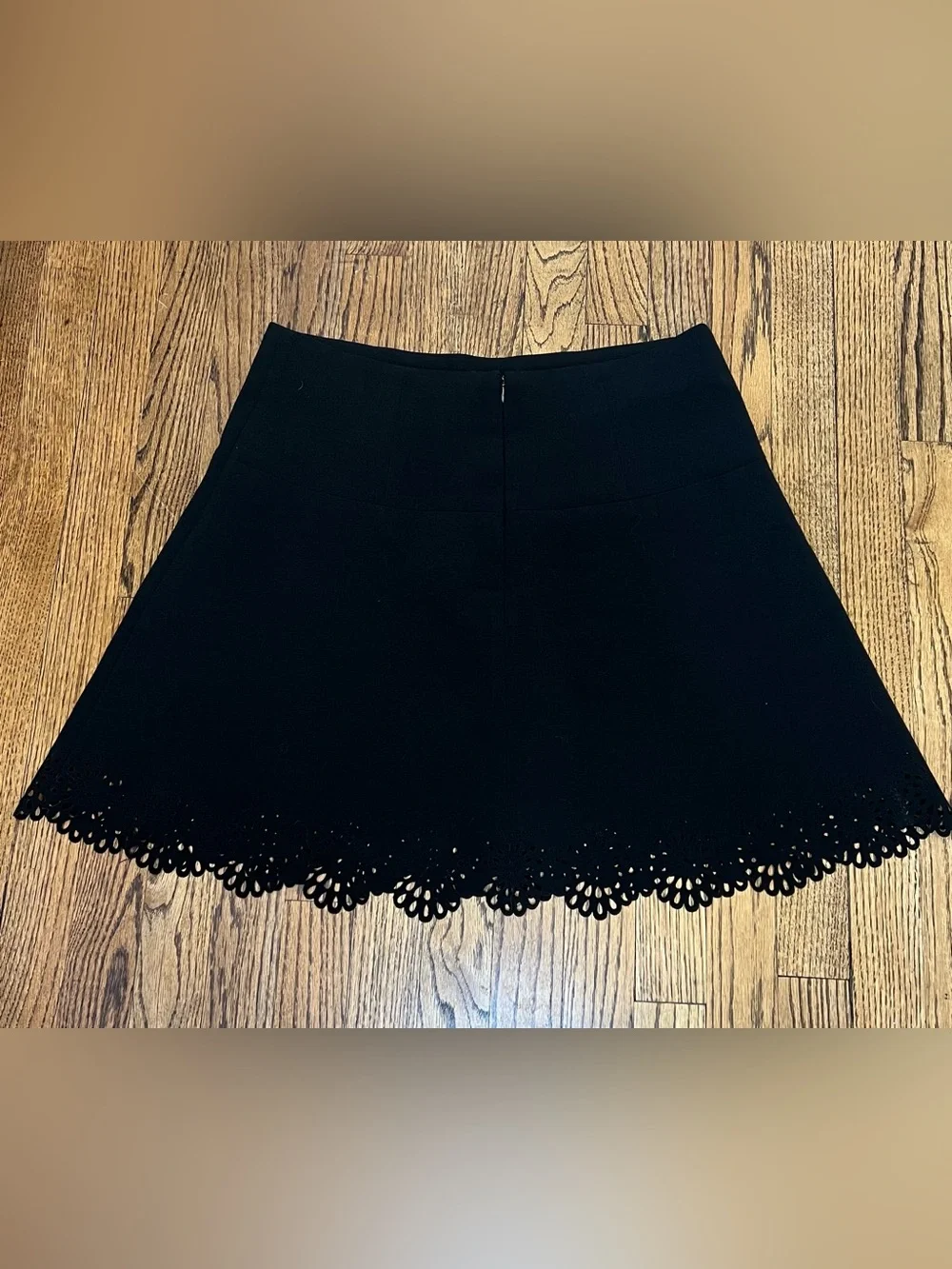 Loft Women's Size 12 PETITE Black A-line Skirt Cutout Floral Detail Career Work